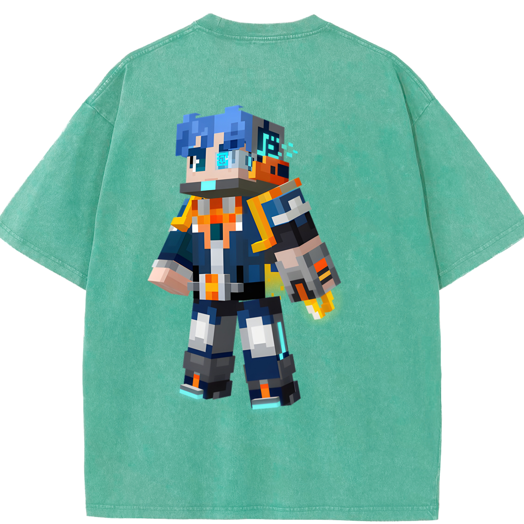 （画像用） マインクラフト ブロックの世界 Minecraft MC Block world 綿100% ヴィンテージ風 半袖Tシャツ（背面プリント）